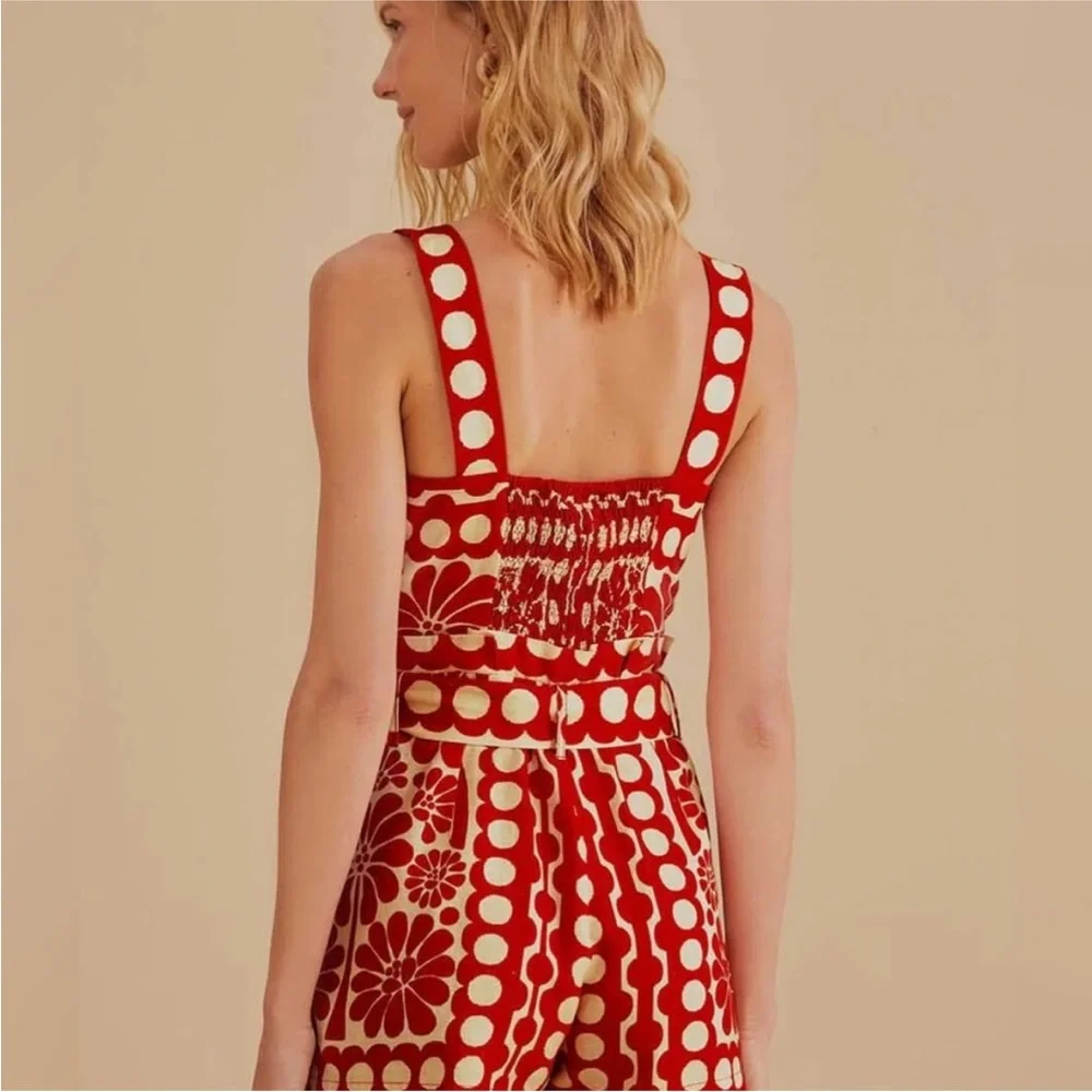 FARM Rio Red and Cream Floral & Polka Dot Short Jumpsuit - Picture 4 of 9